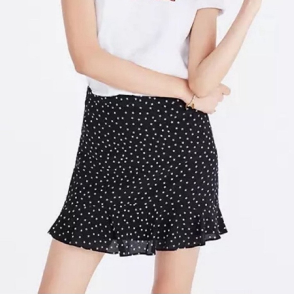 MADEWELL black silk mini skirt with cream stars, size 2